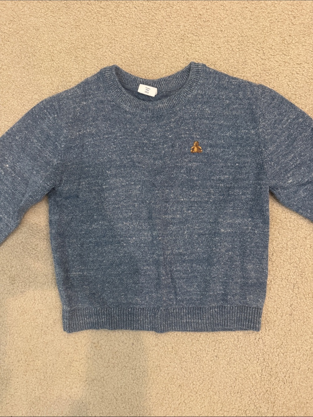 GAP Blue Heather Knit Crewneck Sweater with Gold Embroidered Logo